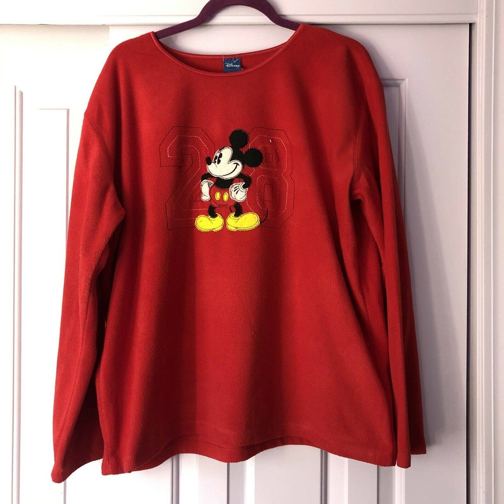 Disney Medium Mickey Sweatshirt Fleece Red Vintage